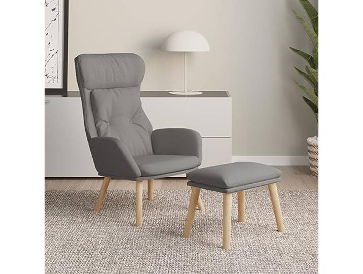 YUTAASU Cloth Recliner Chair with Ottoman, Light Gray Breathable Fabric, Solid Rubberwood Legs, Metal Frame, Sturdy Accent Chair