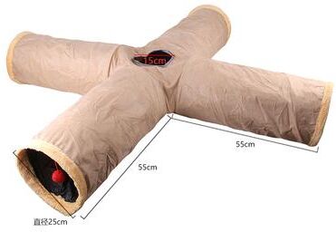 Daily Deals Depot Collapsible Cat Winter Suede Tunnel Interactive 2 Way & 3 Way Play Chase Hide Tunnel For Puppy, Rabbit & Kitten cross Tunnel Khaki