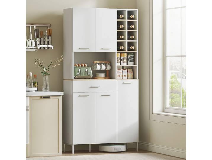 HOMCOM Buffet Cuisine Blanc MDF avec Casier à Vin et Placard