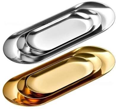 Inspired Living Nordic Oval Gold Stainless Steel Serving Tray For Snacks, Desserts & Vanity Storage silver M