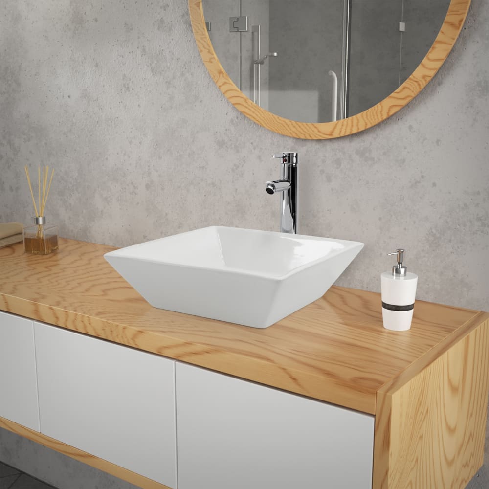 ML-Design Lavabo cuadrado blanco cerámico con desagüe a juego