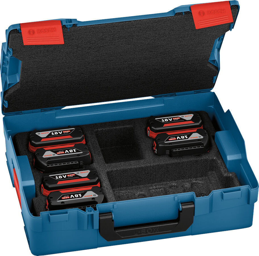 Pack 6 batteries 18 V GBA 4 Ah + coffret L-BOXX BOSCH 1600A02A2S