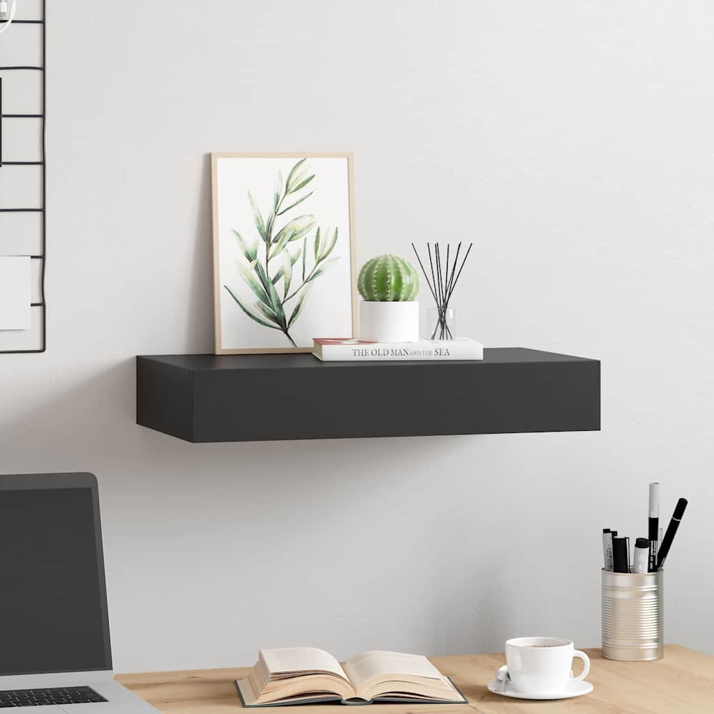 vidaXL Estante flotante de pared con cajón negro 48x25x8 cm Negro