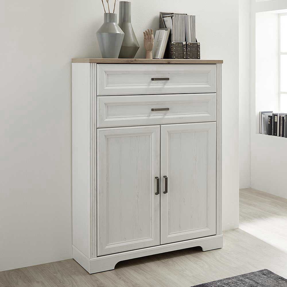 Pharao24.de Büroschrank Landhaus Stil 127 cm hoch zwei Schubladen