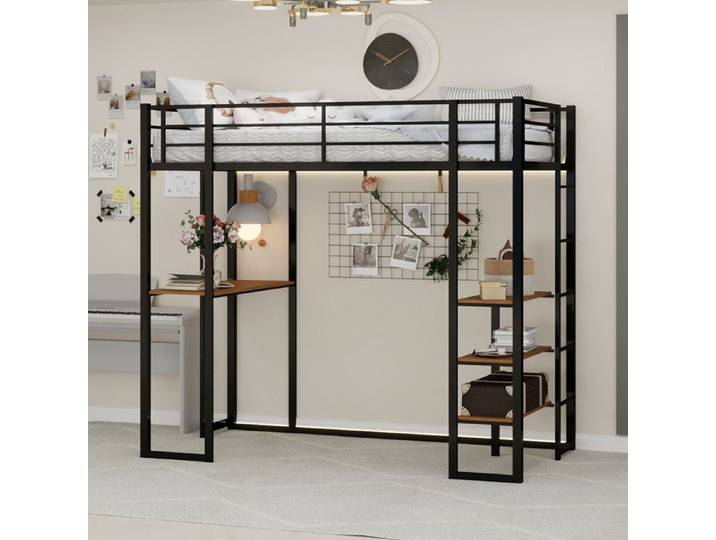 Lit mezzanine en fer avec bureau en L FloraGrace