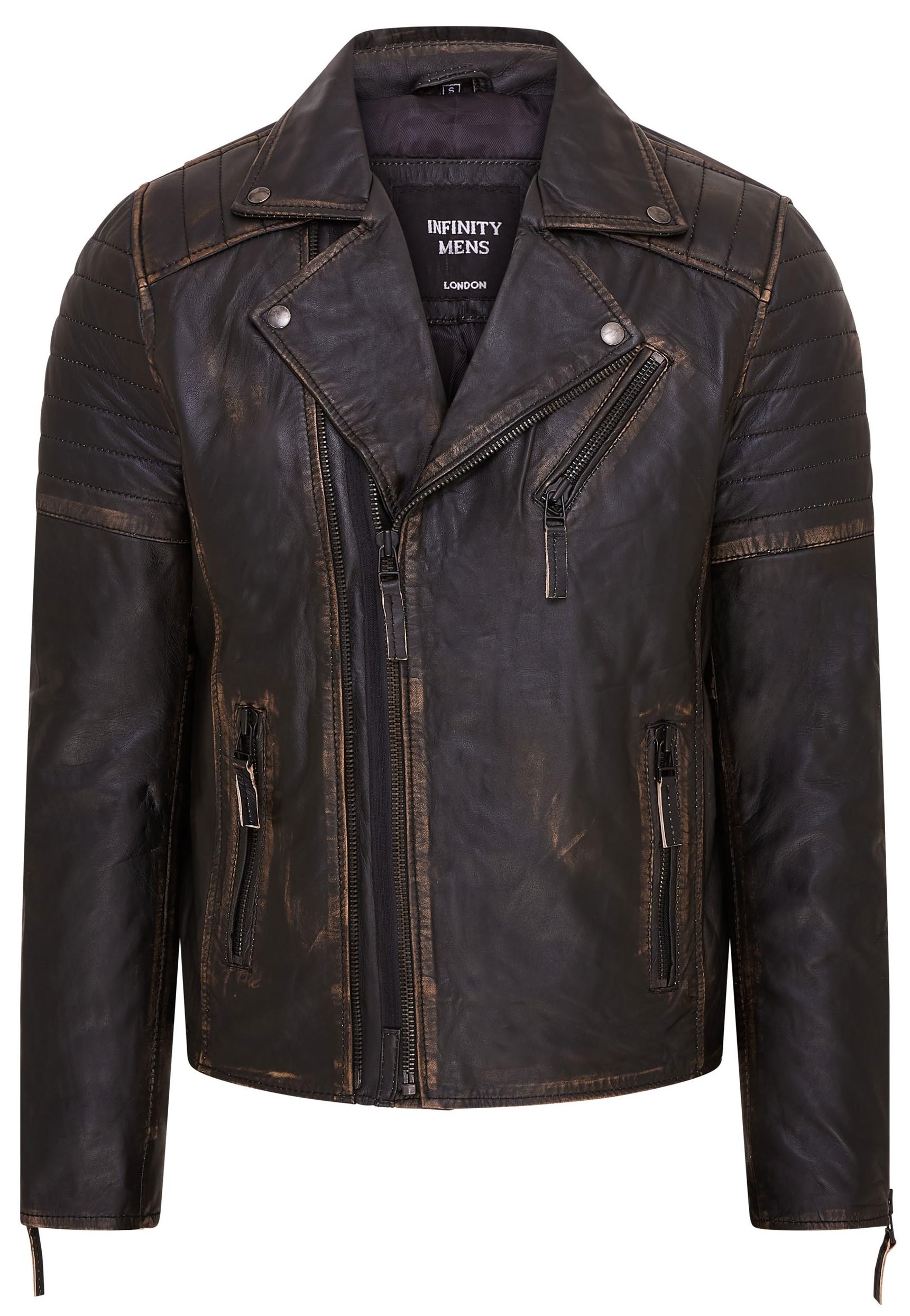 Heren Vintage Zwart Brando Double Cross Zip Leren Bikerjack - Fagernes