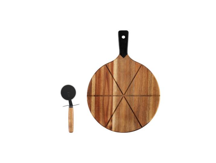 Pizzabrett mit Messer, Braun, Holz, 30.5x42.5x4 cm, Backen & Backzubehör, Backformen, Backbleche