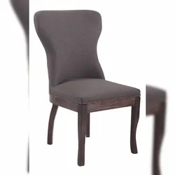 Décoshop26 - Esszimmerstuhl x1 mit Zierknöpfen dunkelgrauem Stoffbezug und dunkelbraunen Holzbeinen 10_0001513