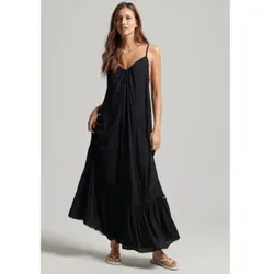 Superdry für Damen. W8011294A Langes schwarzes trägerloses Kleid (S), Lässig, Viskose, Ärmellos / Hosenträger