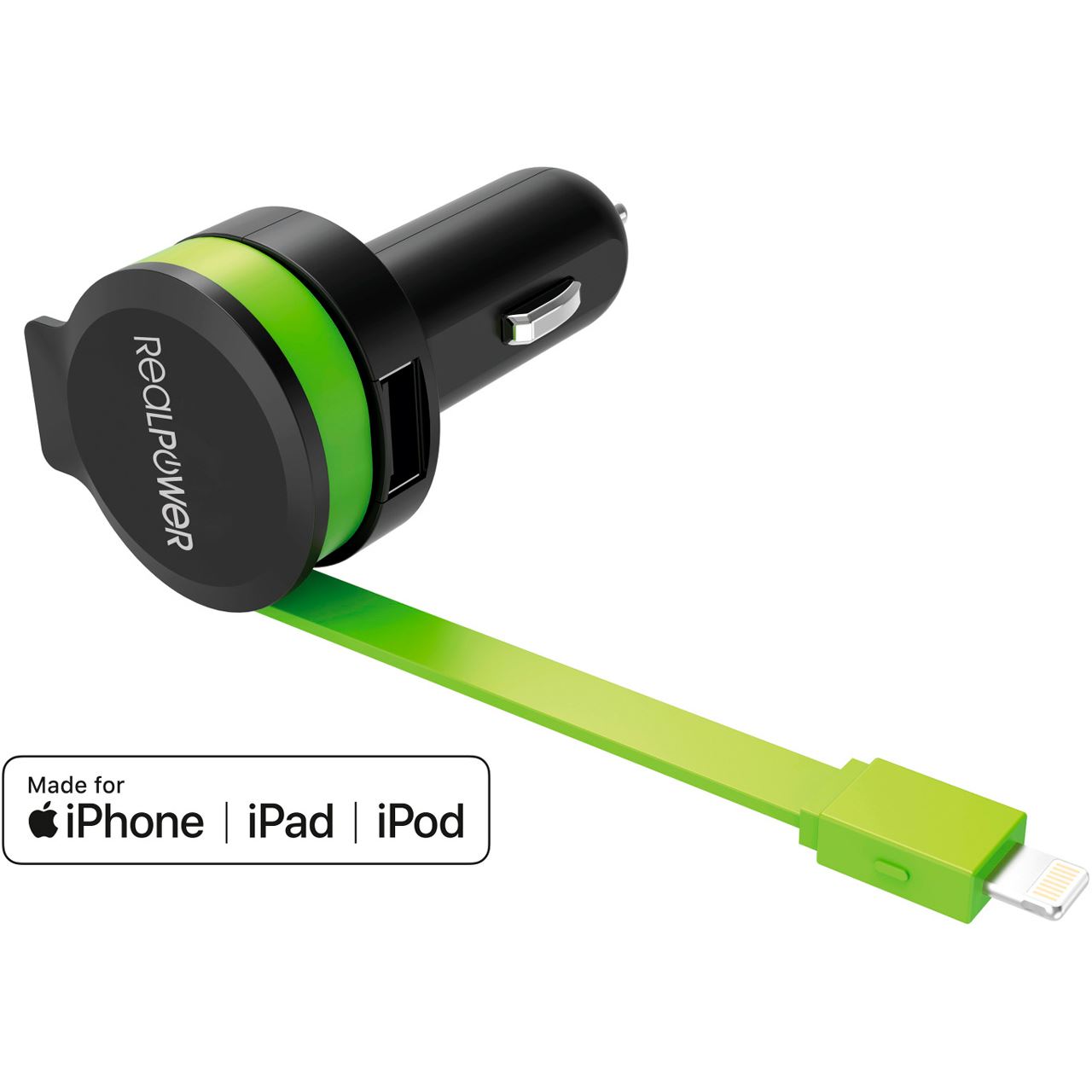 Realpower Car Charger L - integrated Lighning Cable + 1x USB