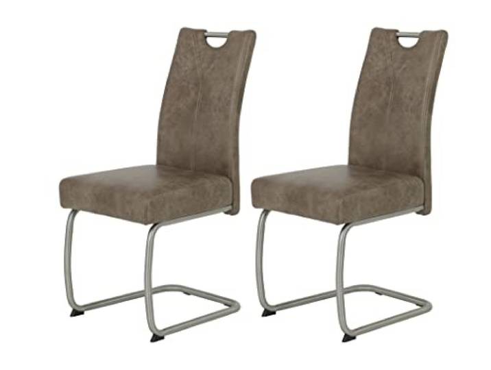 Hela Tische, 2er Set Esszimmerstuhl Schwingstuhl Sophia, Microfaser Schlamm, Edelstahlgestell, Komfortsitz Federkorb, 140kg belastbar