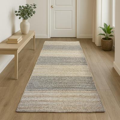 Teppich "Natural Bengal", beige (natur,taupe,grau), B:80cm H:10mm L:300cm, Jute, MYFLAIR MÖBEL & ACCESSOIRES, Teppiche, Teppich, Juteteppich, Wendeteppich, handgeflochten, gestreift, auch als Läufer
