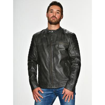 Lederjacke MUSTANG "James", Herren, Gr. M, grau (anthrazit), Obermaterial: 100% Lammleder. Innenseite: 100% Baumwolle. Fütterung: 100% Polyester, ohne Bündchen, Jacken