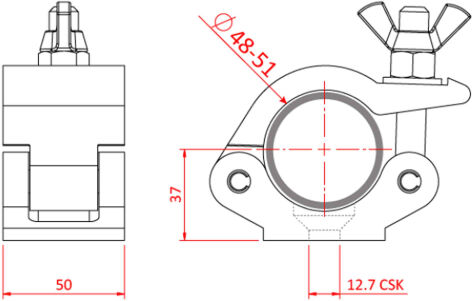 Doughty T58601 LP Hook Clamp Half Coupler (48-51mm), SCHWARZ