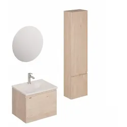 Naturel Ancona Badmöbel-Set mit Waschtisch inklusive Waschtischarmatur, Ablauf und Siphon Akazie KSETANCONA10