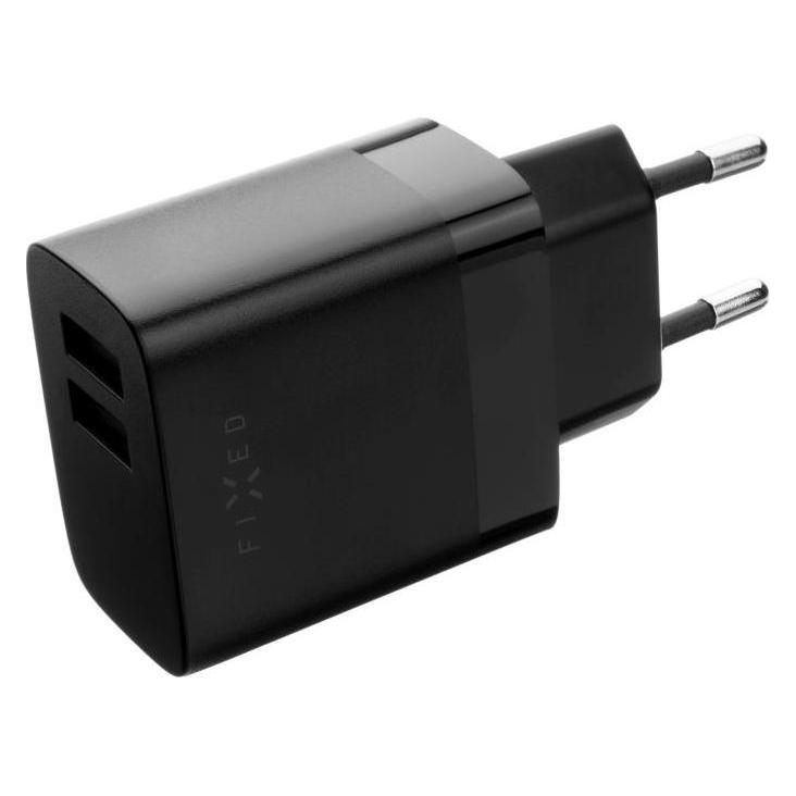 Fixed Netzwerk-Ladegerät, 2*USB-A-Ausgang, 17W + USB/Micro USB-Kabel, schwarz (17 W, 2 Ports) (FIXC17N-2UM-BK)