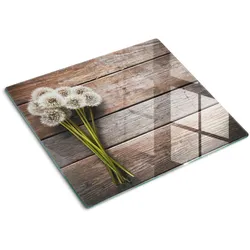GLASPLATTE 60x52 cm Löwenzahn auf Brettern