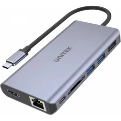 Unitek uHUB S7 (USB-C, 7 Ports), Dockingstation + USB Hub, Grau