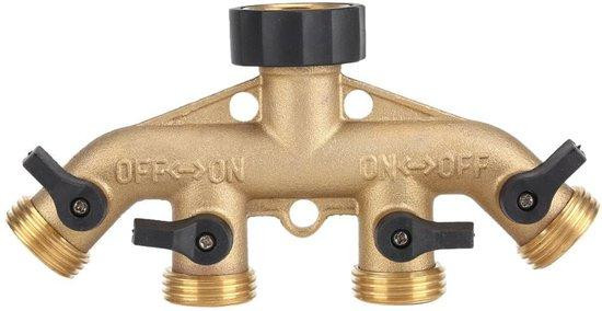 Messing tuinslang splitter met flow control en 3/4 inch kraanstuk in zilver en goud