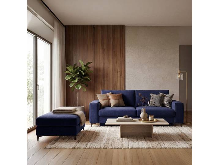 Pouf Fiesole en velours bleu