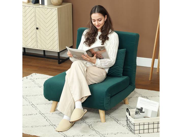 HOMCOM Fauteuil Pliant Relax Velours Vert Dossier Réglable