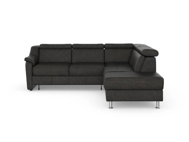 Ecksofa, Luxus-Microfaser, Anthrazit, 252×216 cm, Mit Kopfteilverstellung, Sitze für 5,5 Personen, sit&more