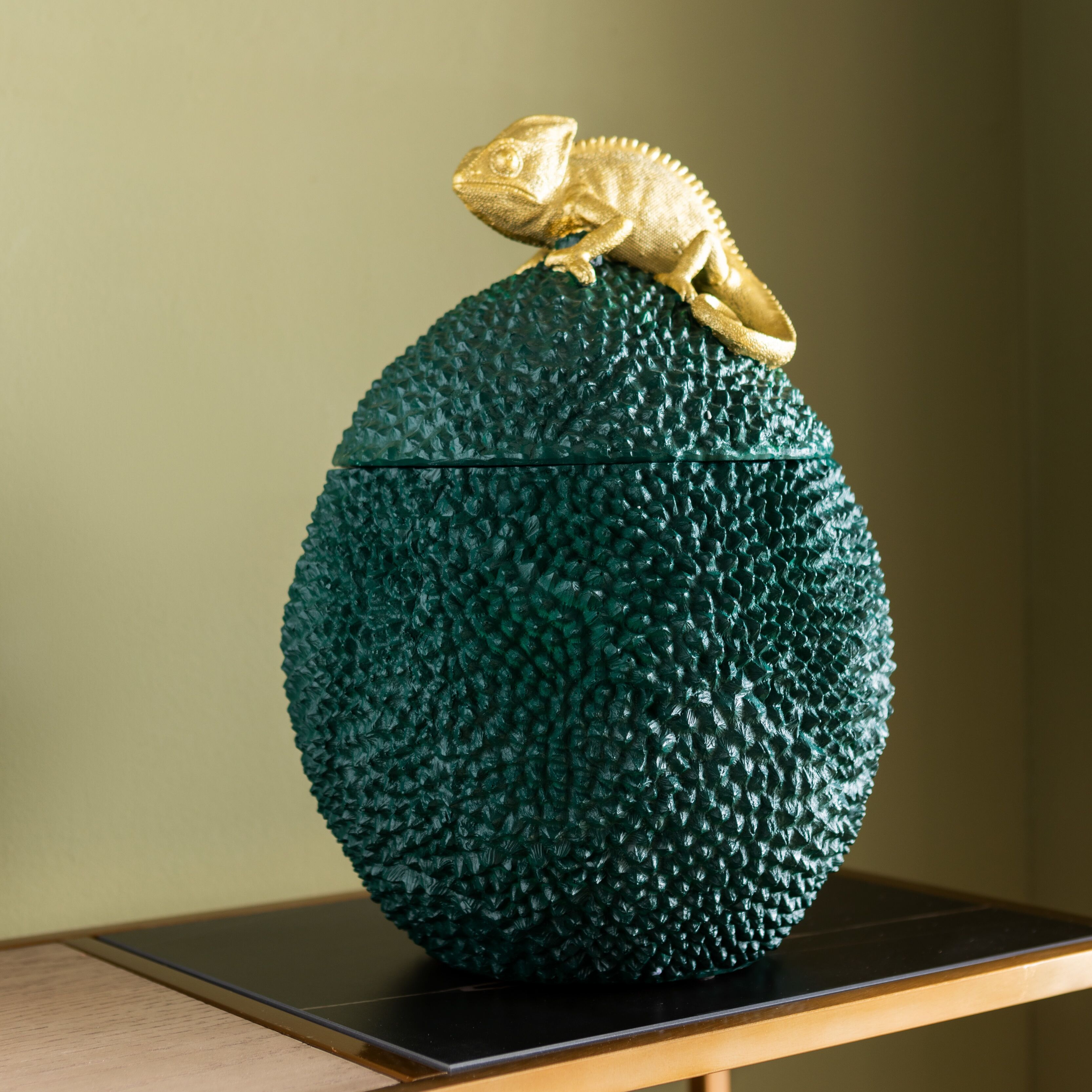 Dose KARE DESIGN "Dekodose Jackfruit Chameleon 41cm", grün, B:26cm H:41cm T:27cm, Polyresin (Kunststein), Aufbewahrungsboxen, Dose, ideal für Schmuck, Schlüssel, Kleingeld, Haargummis u.a. Kleinteile