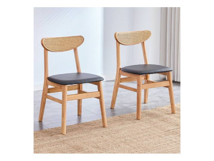 Fine Life Pro Esszimmerstuhl 2 Esszimmerstühle, Rattan-Rückenlehne, Massivholz, skandinavisch, Ergonomisch, gepolsterter Sitz, Einzelstück