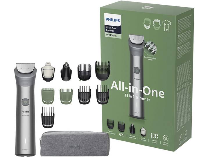 Multifunktionstrimmer PHILIPS Series 5000 MG5941/15 , silber (silberfarben), HaarschneiderB:13cm H:23cm T:7,1cm, Multifunktionstrimmer, 11-in-1-Trimmer für Gesicht, Körper und Kopfhaare, B:13cm H:23cm T:7,1cm