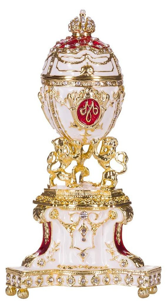 Merkloos Royal Danish Eierdop in Fabergé-stijl met Leeuwen, Rood, 13 cm