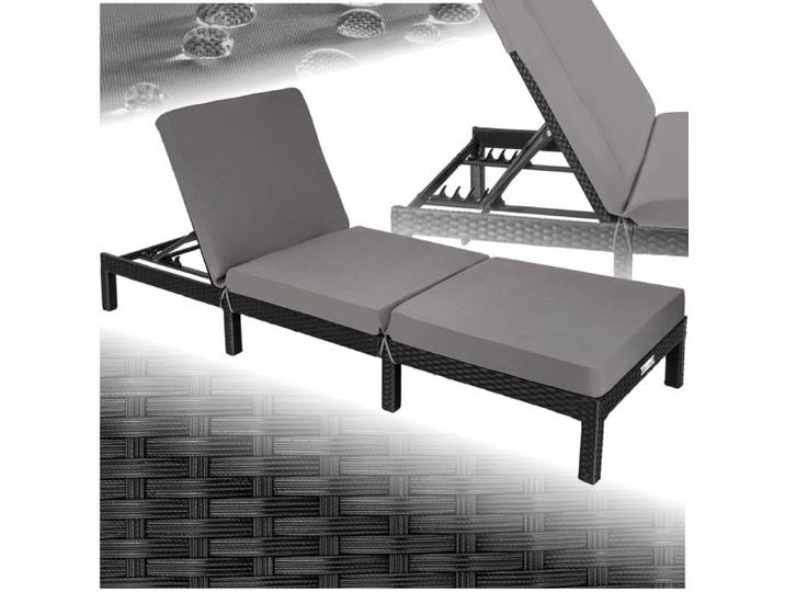 Chaise longue - TECTAKE - transat en rotin SOFIA Tissage en rotin synthétique de haute qualité - Noir