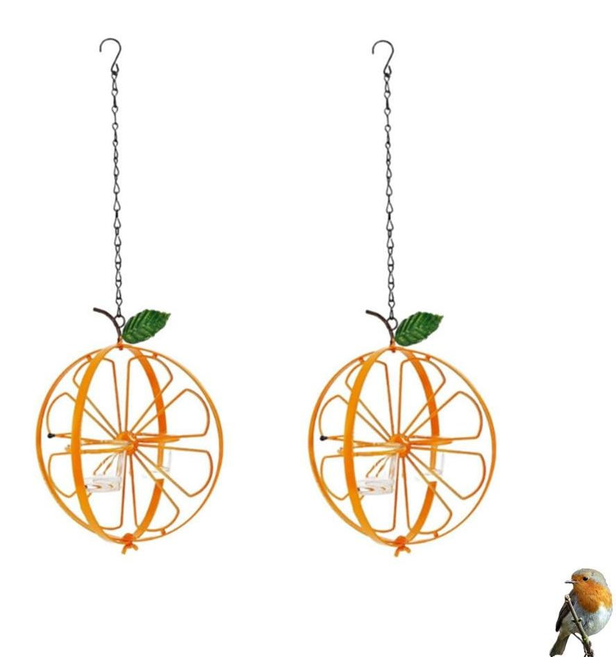 Set van 2 Oranje Metalen Vogelvoederdispensers