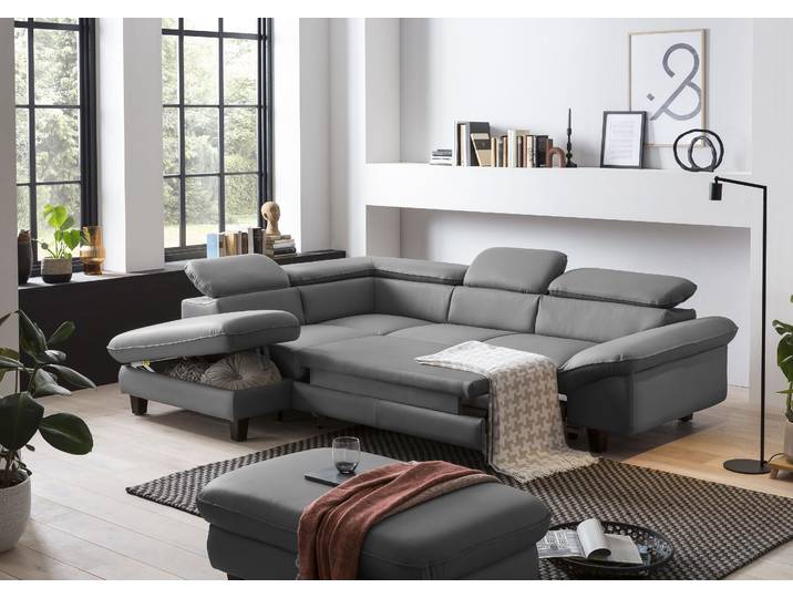 Ecksofa GOODPRODUCT Pilot L-Form , grau, B:266cm H:73cm T:108cm, 100% Polyester; Feinstruktur 75000 Scheurtouren; Struktur 35000 Scheuertouren, Mikrofaser 40000 Scheuertouren, Sofas, Ecksofa, mit Kopfteilverstellung, wahlweise mit Schlaffunktion & Bettkasten