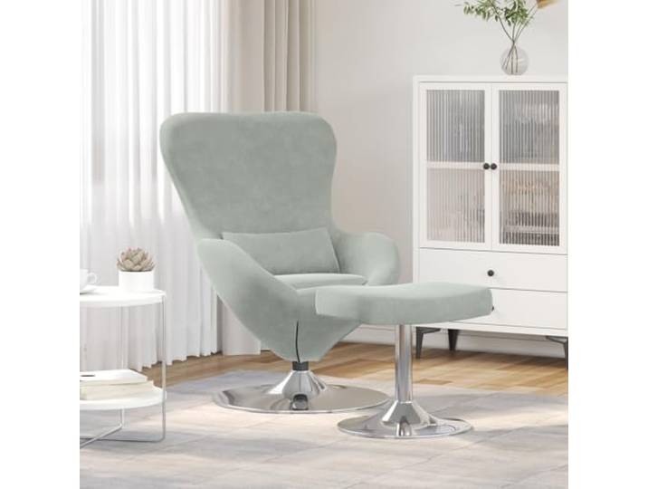 HEFZGDB Moderner Sessel mit Fußhocker in Hellgrau aus Samtstoff für Wohnzimmer und Entspannung, Ergonomischer Komfortsessel mit gepolsterten Armlehnen und stabilen Chrombeinen