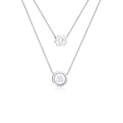 Gliederkette ELLI "Lotusblume Om Symbol Yoga Mantra Layer 925 Silber", silber, Halsketten, Damen, 40, ohne Stein, L: 40, Gliederkette