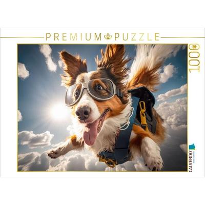 CALVENDO Puzzle Collie Luna lernt fliegen | 1000 Teile Lege-Größe 64x48cm Foto-Puzzle für glückliche Stunden