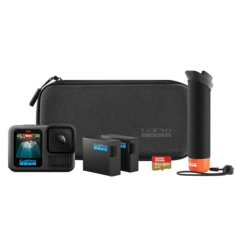 GoPro HERO13 zwarte accessoirebundel met handler, 2 Enduro-batterijen, 2 gebogen zelfklevende houders, 64GB SanDisk MicroSD-kaart en draagtas