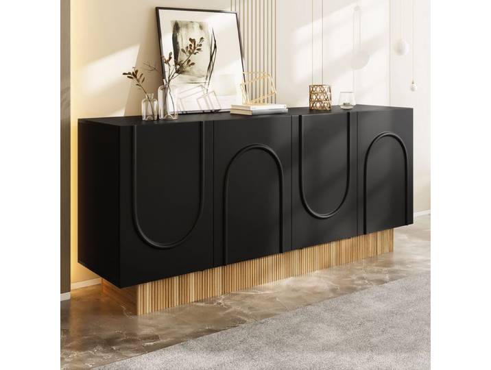 LPOSPI Buffet moderne meuble d'entrée avec 4 portes et compartiments multiples panneaux de particules 160x38x75 cm - noir bois