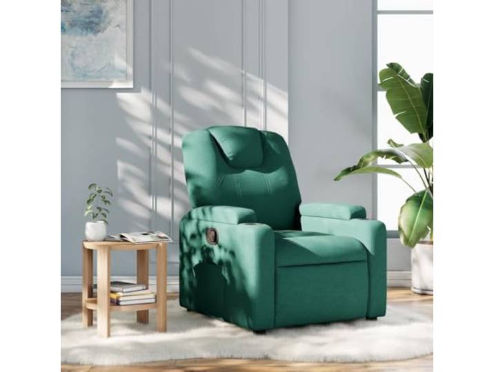 KFPOERTFGD Relax-Sessel mit Liegefunktion, TV-Sessel aus Stoff mit Getränkehalter und Seitentasche, Verstellbarer Ruhesessel für Wohnzimmer, Dunkelgrün