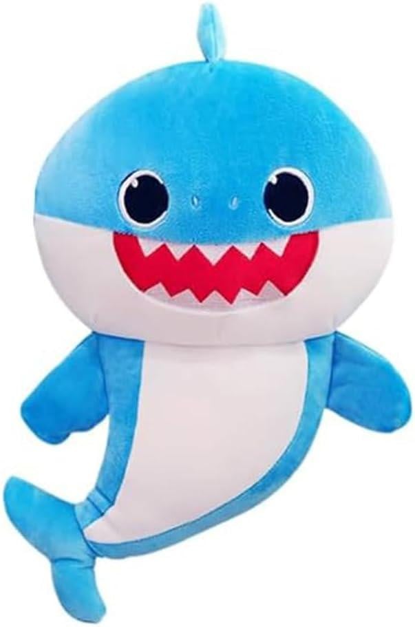 Blauw pluche haai knuffelkussen voor in het kinderbed