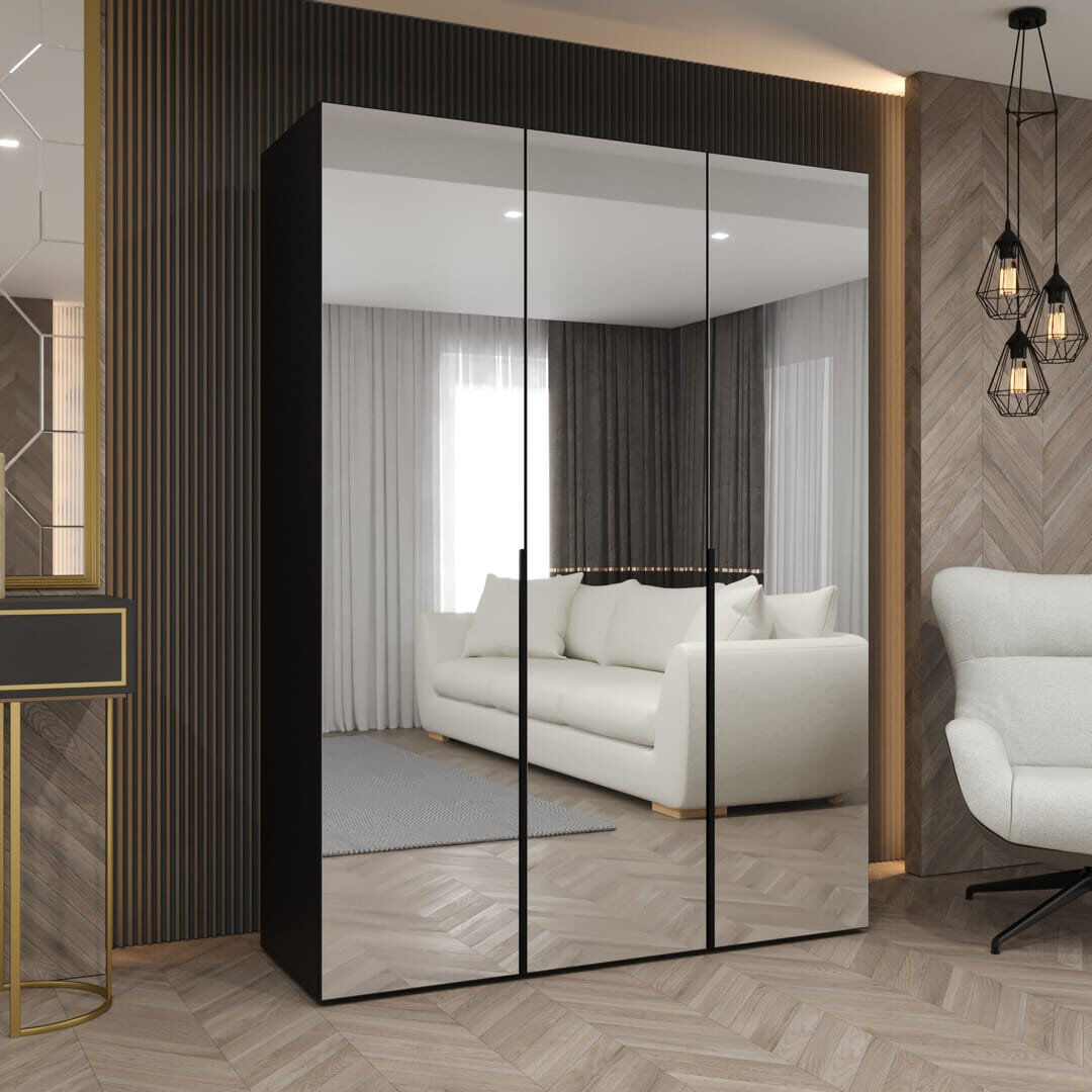 Latitude Run Bia 3 Door Wardrobe Black 150cm W X 52cm D