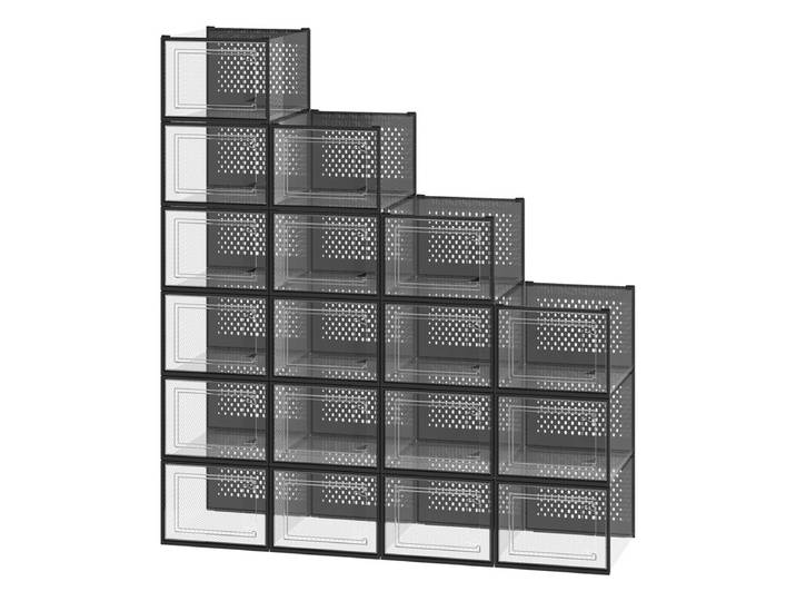 JOYFURNOS Lot de 18 Organiseurs de Baskets Empilables, Boîtes à Chaussures en Plastique Transparent pour Rangement de Placard, Noir et Transparent