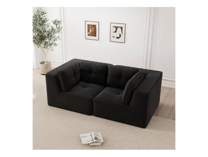 LuxusKollektion Ecksofa Sofa Ecksofa Modulares Ottoman Cord Wohnzimmer Schwarz 2C