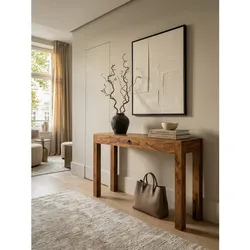 Konsolentisch Massivholz Schublade Landhausstil MUMBAI, Dunkelbraun 120x40x70 cm