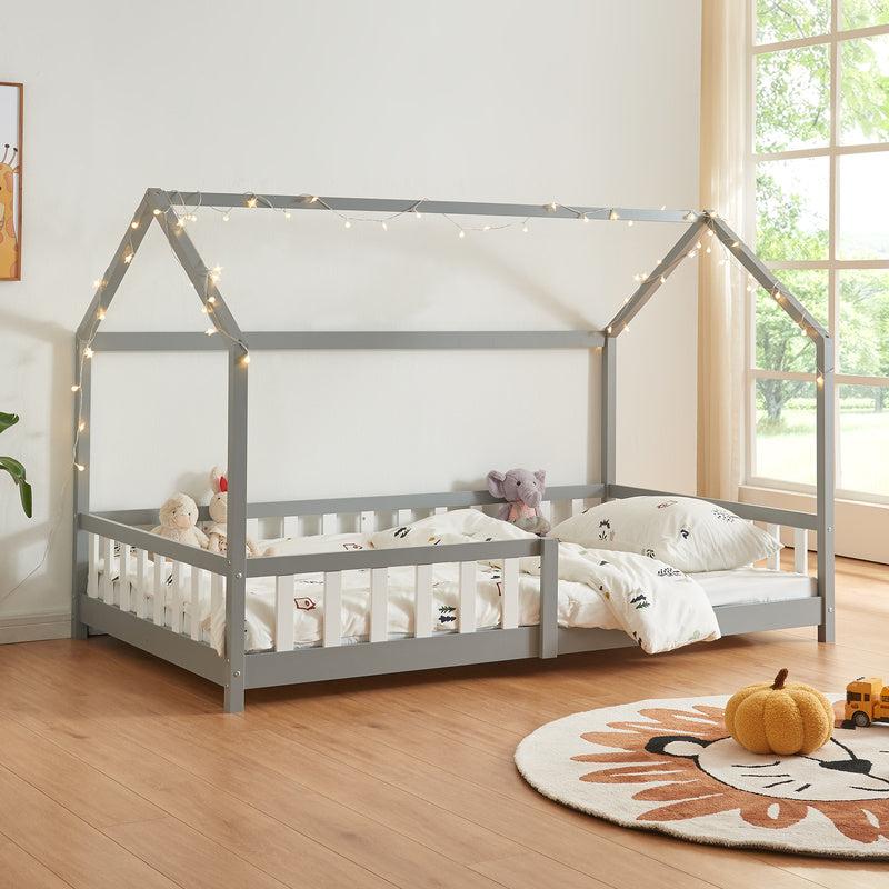 Kinderbett - Babybett - Seitenschutzgitter - Graues Eschenholz - 120x200 cm