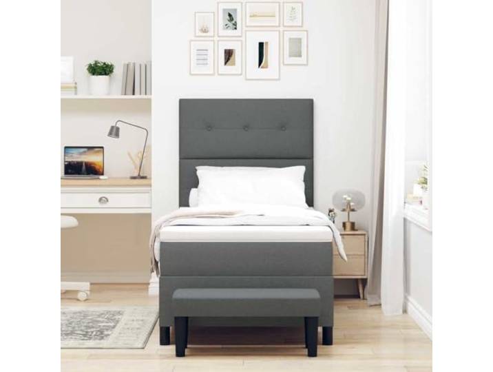 KTHLBRH Boxspringbett dunkelgrau 80 x 200 cm Stoff Verstellbares Kopfteil, Gestell aus Holz, mittlere Matratze, 140 kg