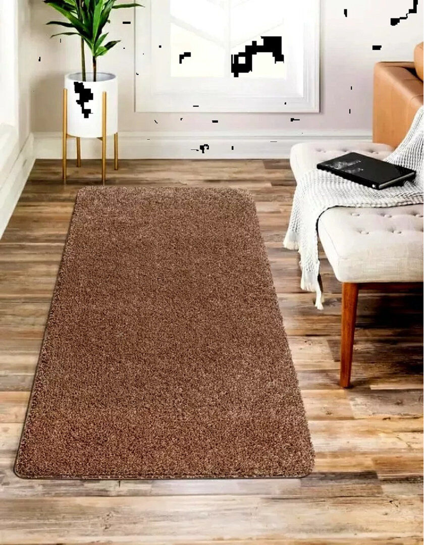 17 Stories Shaggy Area Rug Brown Runner 60 x 220 cm