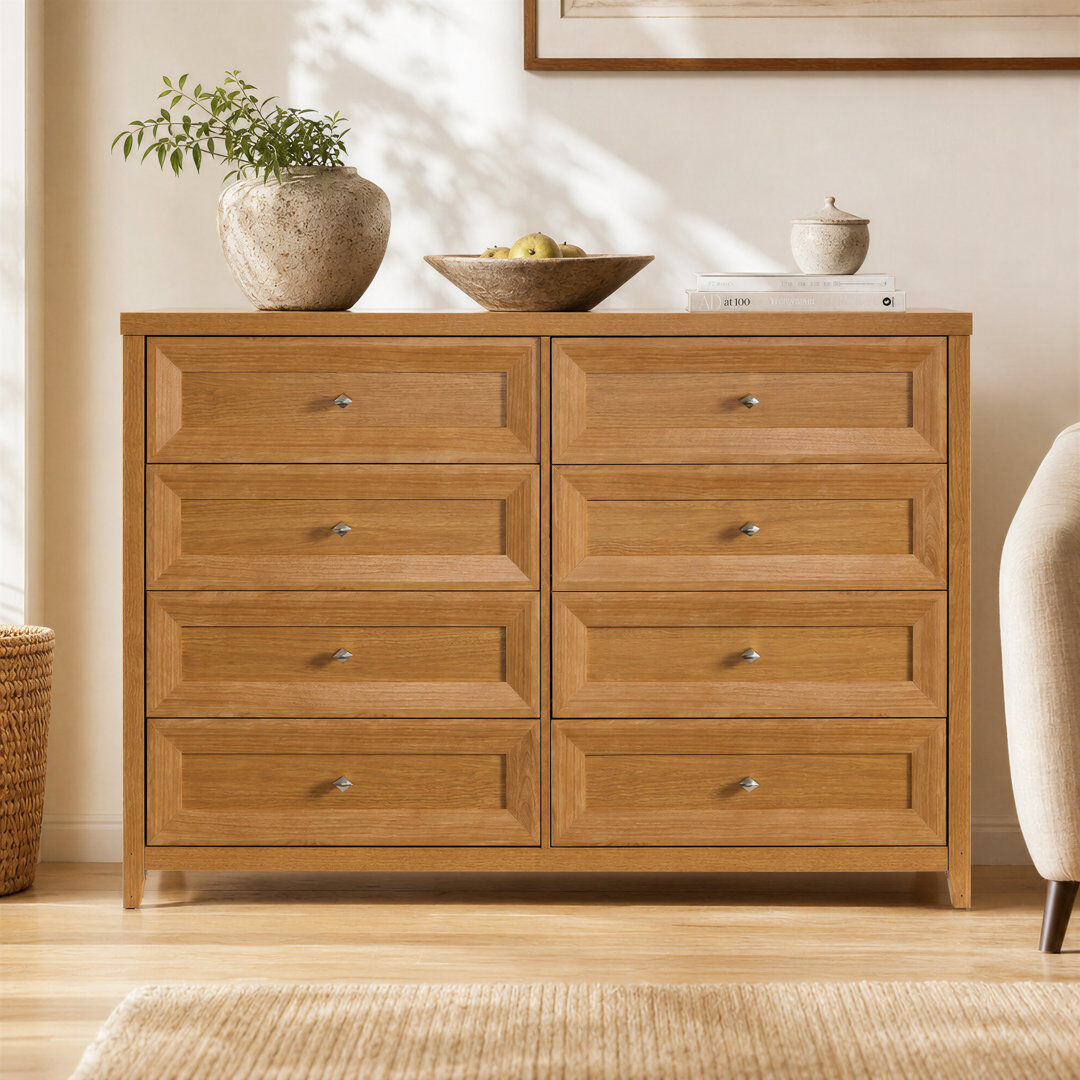 Blue Elephant Acero 8 Drawers Dresser Honey Oak 99cm H X 147cm W X 46cm D