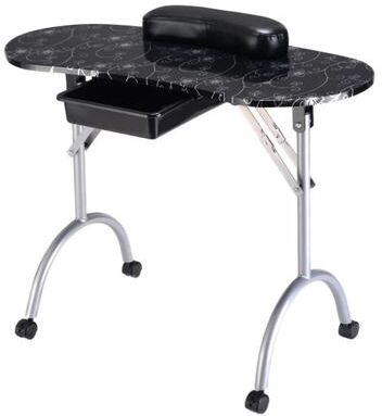 Costway Foldable Portable Manicure Table with Drawer Casters and Cushion-Black