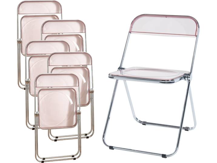 Klappstuhl 'Pornainen' 6er Set Stahlgestell Rosa, transparent